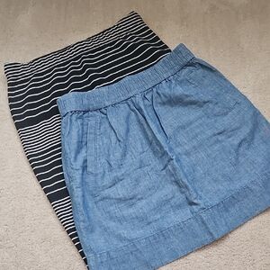 Lot of 2 -Loft XS Cotton/linen Blend Skirt & Philosophy S Black Striped Skirt